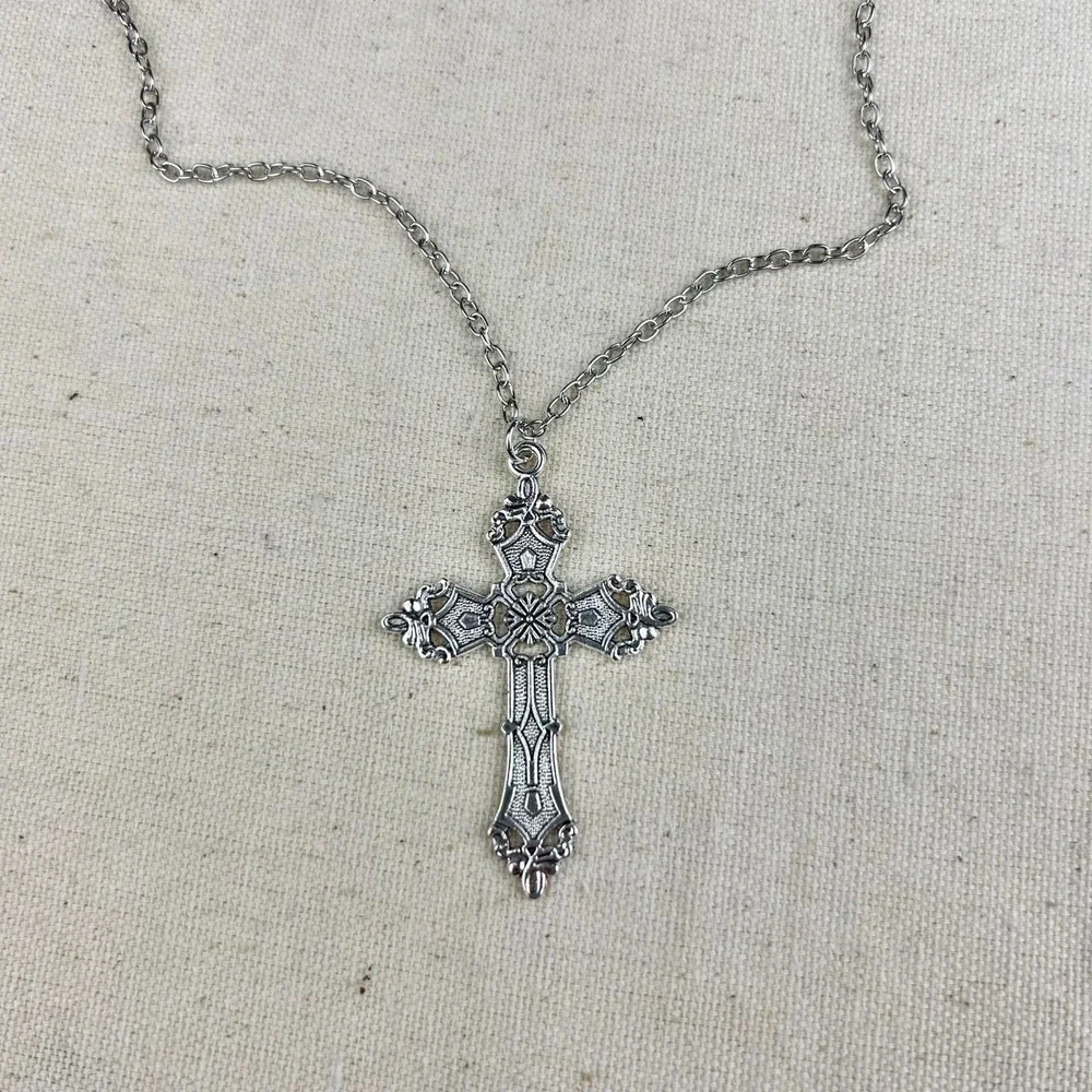 Silver renaissance cross necklace y2k opium cyber punk emo